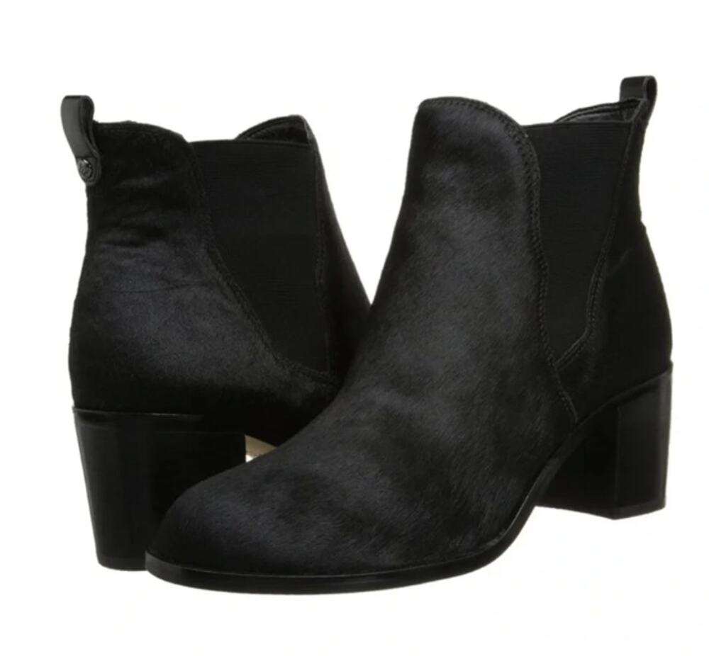 Sam Edelman Justin Chelsea Ankle Boots Calf Hair Leather Block Heeled Black